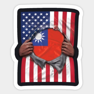 Taiwan Flag American Flag Ripped - Gift for Taiwanese From Taiwan Sticker